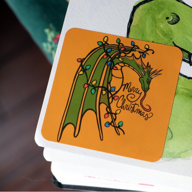 Sticker Carré Joyeux Noël Dragon Geek Holidays (Créateur téléchargé)