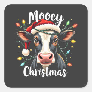 Sticker Carré Joyeux Noël Drôle de Xmas Vache Amoureux de Bovins