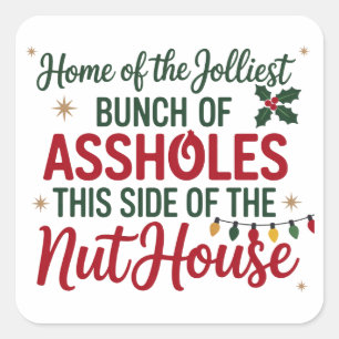 Sticker Carré Joyeux Noël drôle Maison du Noël le plus joyeux
