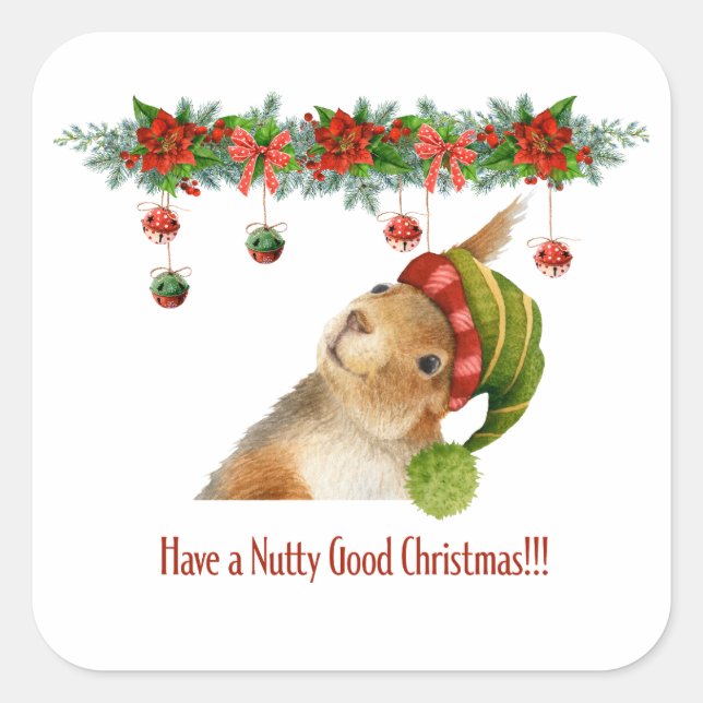Sticker Carré Joyeux Noël Écureuil Fête Nutty (Devant)