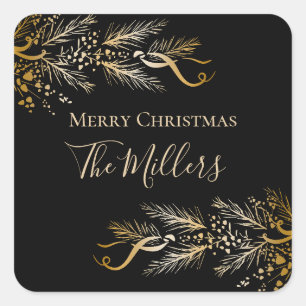 Sticker Carré Joyeux Noël Elegant Black Gold personnalisé
