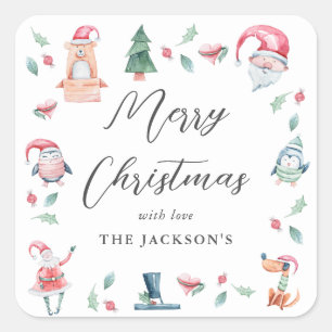 Sticker Carré Joyeux Noël en hiver personnalisé