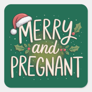 Sticker Carré Joyeux Noël enceinte annonce de grossesse Xmas