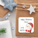Sticker Carré Joyeux Noël Enfants Nom Love Père Noël<br><div class="desc">Happy Christmas Love Père Noël autocollants pour les cadeaux d'enfants,  personnalisée avec le nom de votre enfant. Le libellé est écrit dans la typographie fantaisiste et est entièrement modifiable. Image d'aquarelle mignonne du Père Noël.</div>