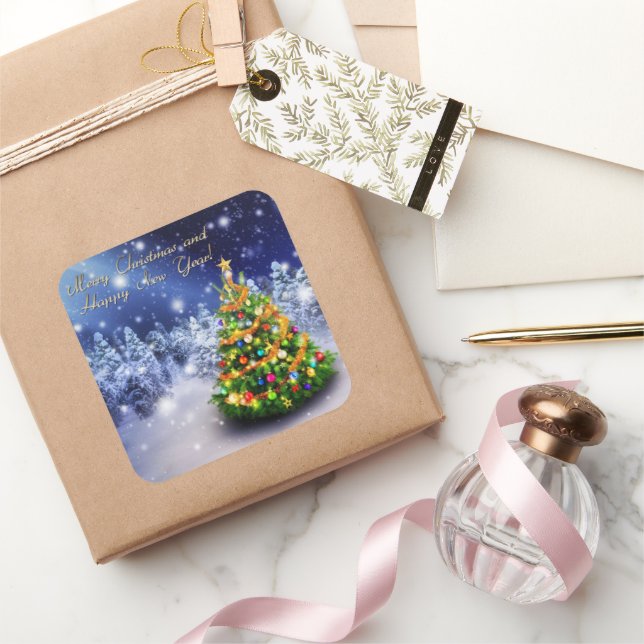 Sticker Carré Joyeux Noël et bonne année (Cadeaux)