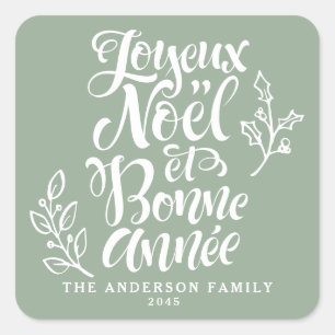 Sticker Carré Joyeux Noël et Bonne Année Holiday Sage Green