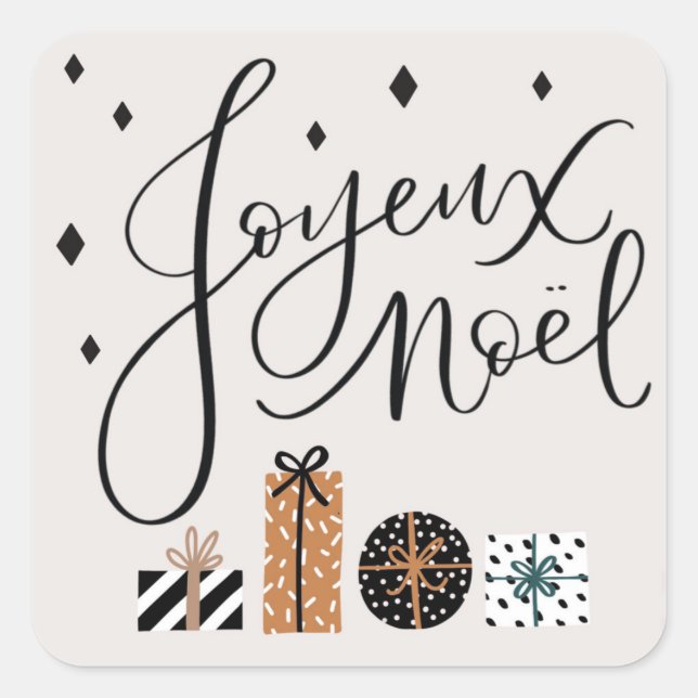 Sticker Carré Joyeux Noel Etiquette Cadeau de Noël (Devant)