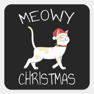 Sticker Carré Joyeux Noël félin - Drôle de Noël 2022