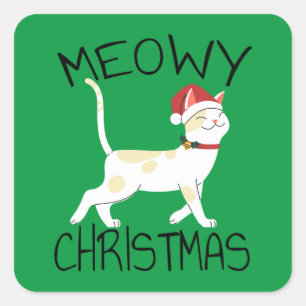 Sticker Carré Joyeux Noël félin - Noël drôle