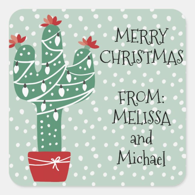 Sticker Carré Joyeux Noël | Feliz Navidad Cactus (Devant)