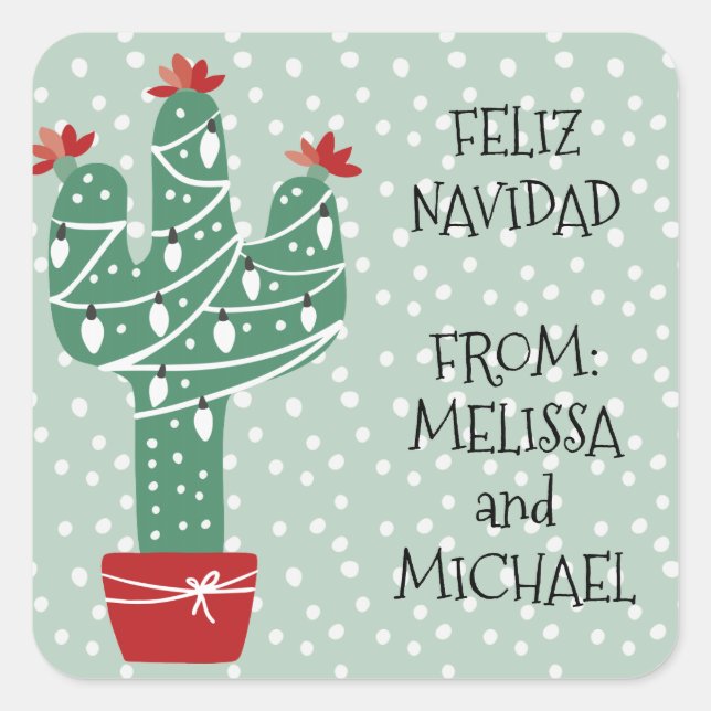 Sticker Carré Joyeux Noël | Feliz Navidad Cactus (Devant)