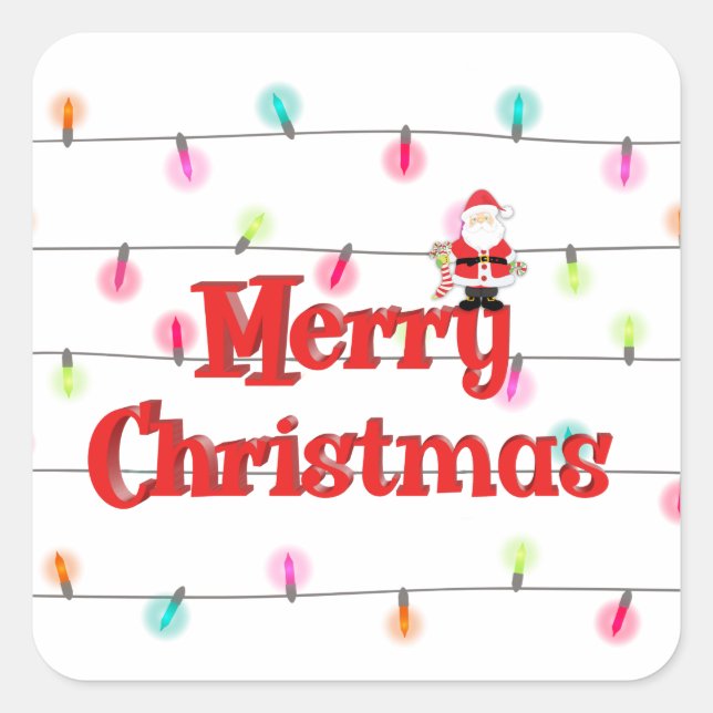 Sticker Carré Joyeux Noël Festif Lumières de vacances avec Père  (Devant)