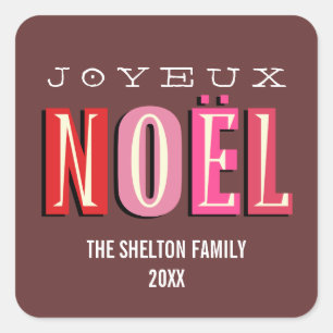 Sticker Carré Joyeux Noel funky rose rouge chic Noël vacances