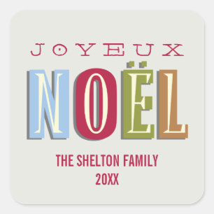 Sticker Carré Joyeux Noel funky rouge vert chic Noël vacances