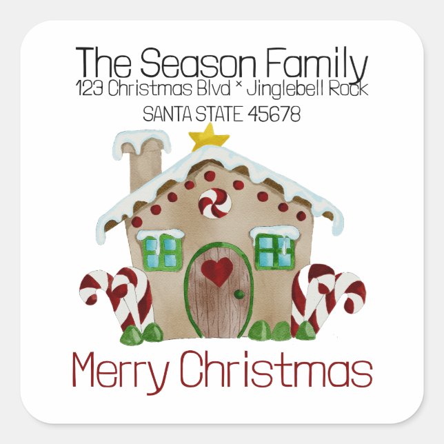 Sticker Carré Joyeux Noël Gingerbread maison Enveloppe sceau (Devant)