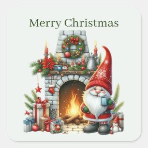 Sticker Carré Joyeux Noël gnome vacances