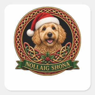 Sticker Carré Joyeux Noël Goldendoodle