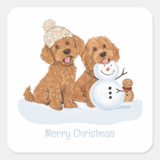 Sticker Carré Joyeux Noël Goldendoodle d'hiver Chien Bonhomme de
