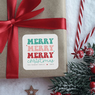 Sticker Carré Joyeux Noël gras coloré Coeur rouge