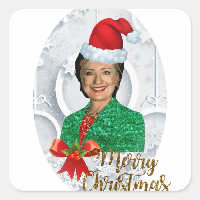 Sticker Carré joyeux Noël Hillary clinton (Devant)