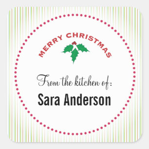 Sticker Carré Joyeux Noël Holly, Cuisine personnalisée