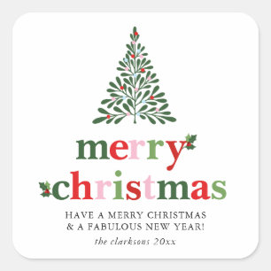 Sticker Carré Joyeux Noël Holly Merry & Bright
