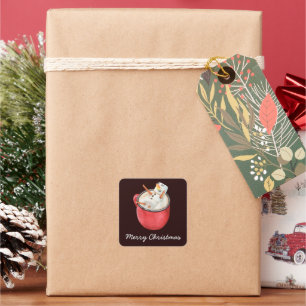 Sticker Carré Joyeux Noël Hot Coca Marshmallow Snowman