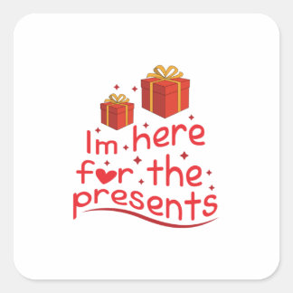 Sticker Carré Joyeux Noël Je Suis Ici Pour Le Présent