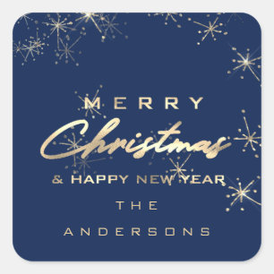 Sticker Carré Joyeux Noël Joyeux Nouvel An Étoiles Marine Étince