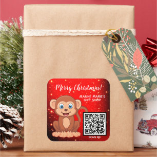Sticker Carré Joyeux Noël Joyeux singe QR Code