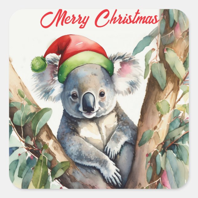Sticker Carré Joyeux Noël Koala assis dans Gumtree (Devant)