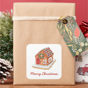 Sticker Carré Joyeux Noël Maison en pain d'épices