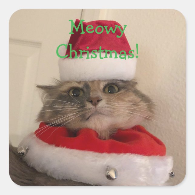 Sticker Carré Joyeux Noël miaou (Devant)
