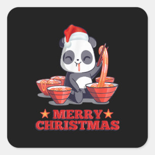 Sticker Carré Joyeux Noël mignon Ramen Panda nouilles japonaises