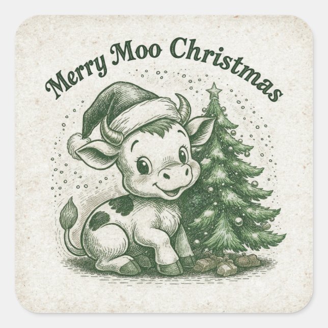 Sticker Carré Joyeux Noël Moo (Devant)
