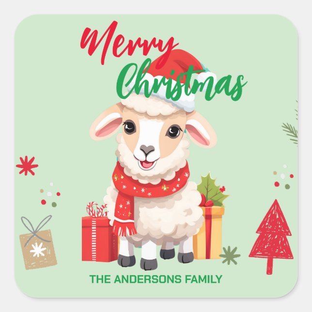 Sticker Carré Joyeux Noël Moutons Ram Père Noël Scarf vacances (Devant)