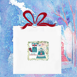 Sticker Carré Joyeux Noël Ours Fox Nordic Décoratif Floral