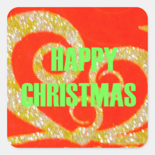 Sticker Carré Joyeux Noël Parties scintillant Rouge Texte Motif 
