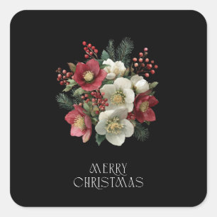 Sticker Carré Joyeux Noël Peinture Hellebore Conception de vacan