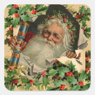 Sticker Carré Joyeux Noël Père Noël classique antique