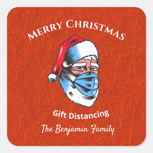 Sticker Carré Joyeux Noël Père Noël Masque Visage (Devant)