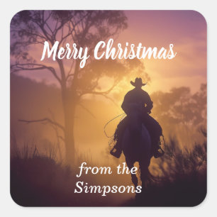 Sticker Carré Joyeux Noël personnalisé du nom Cheval