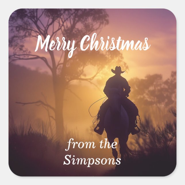 Sticker Carré Joyeux Noël personnalisé du nom Cheval (Devant)