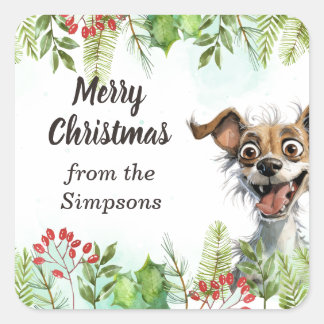 Sticker Carré Joyeux Noël personnalisé du nom chien