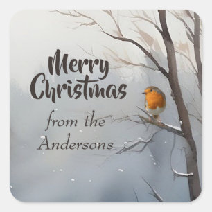 Sticker Carré Joyeux Noël personnalisé du nom Robin Winter