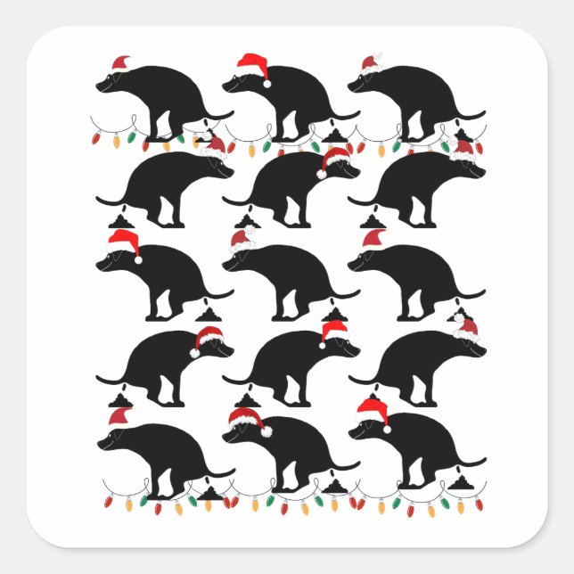 Sticker Carré Joyeux Noël Pooping Chiens Gag (Devant)