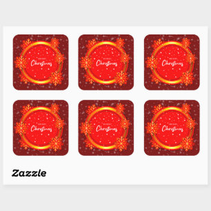 Sticker Carré Joyeux Noël Red Gold Snowflakes