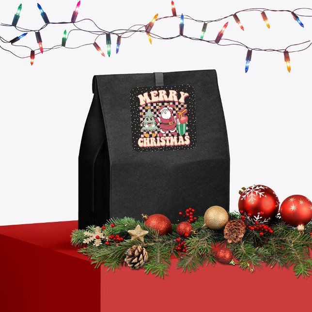 Sticker Carré Joyeux Noël rétro des années 70 Noël Noël Noël Noë (Créateur téléchargé)