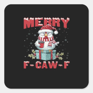 Sticker Carré Joyeux Noël Rétro F-Caw-F Poulet 