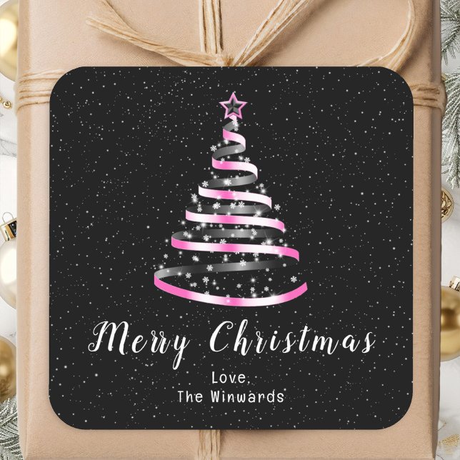Sticker Carré Joyeux Noël rose et noir (Créateur téléchargé)